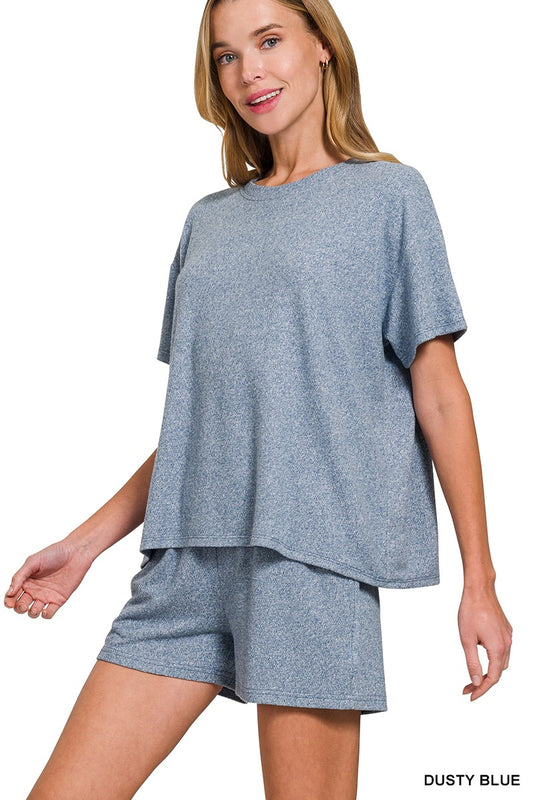 Dusty Blue Soft Malange Shorts and Tee Set