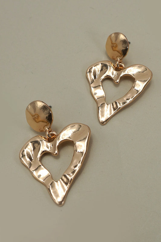 Hammered Heart Drop Titanium Post Earrings