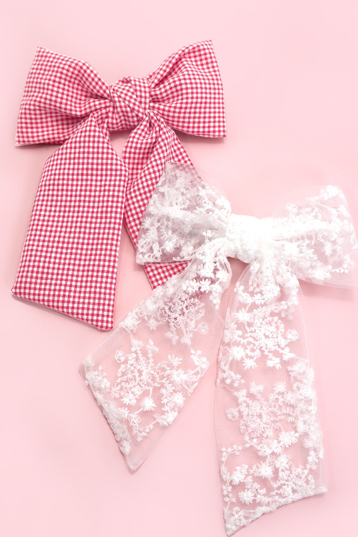 Pretty Checker or Lace Ribbon Hair Clips