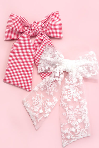 Pretty Checker or Lace Ribbon Hair Clips
