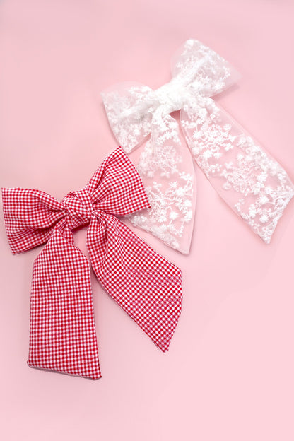 Pretty Checker or Lace Ribbon Hair Clips