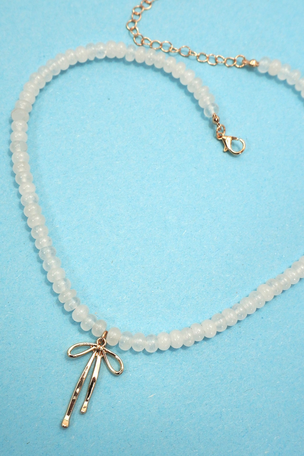 Natural Semi Precious Stone Beaded  Bow Charm Necklace