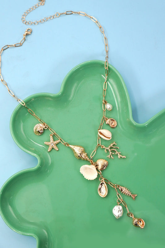 Sea Life Charm Seashell Y Necklace