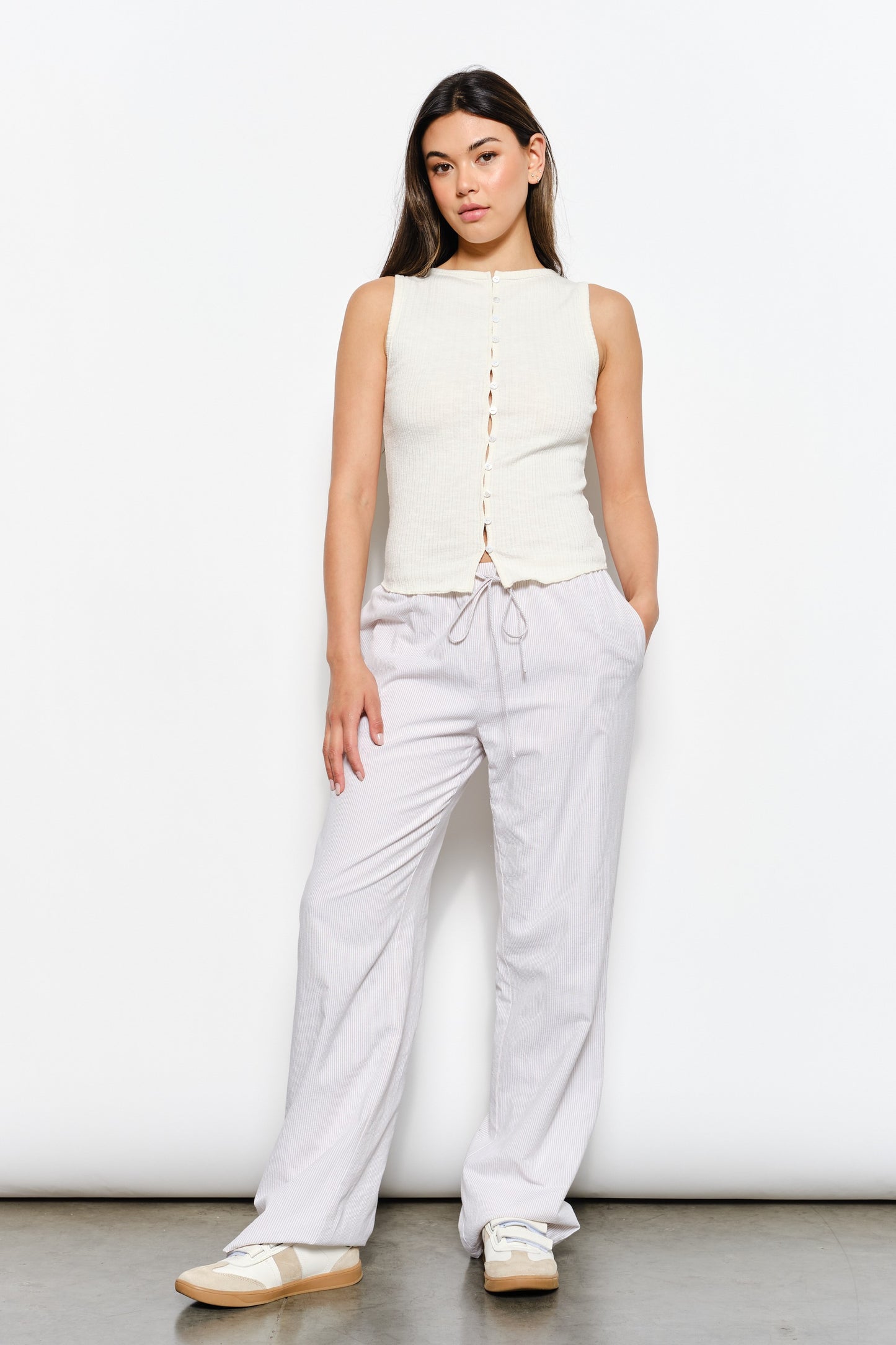 Front Button Ribbed Knit Vest