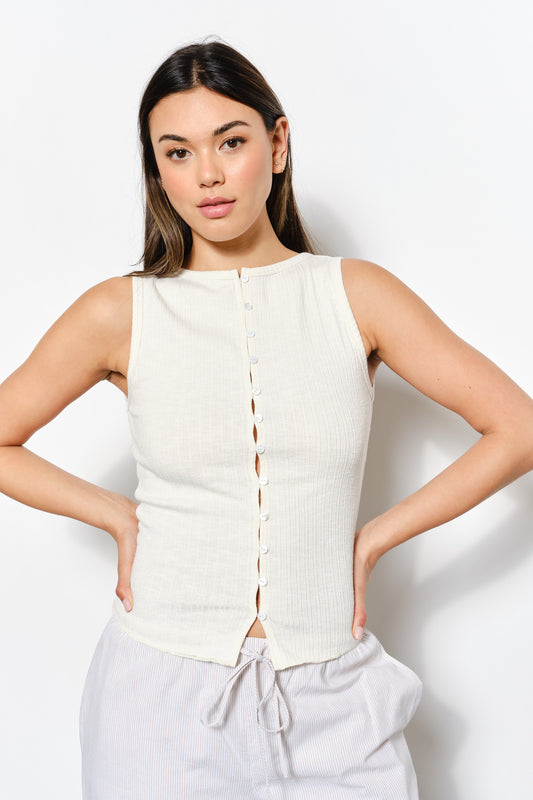 Front Button Ribbed Knit Vest