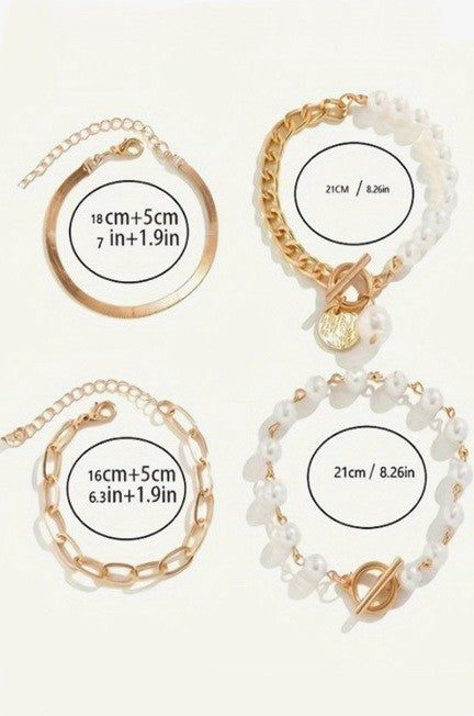 Multilayer Pearl Chain Herringbone Mix Bracelet