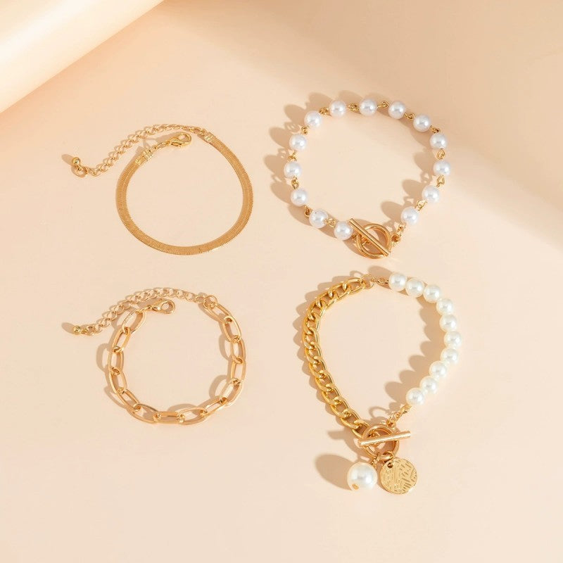 Multilayer Pearl Chain Herringbone Mix Bracelet