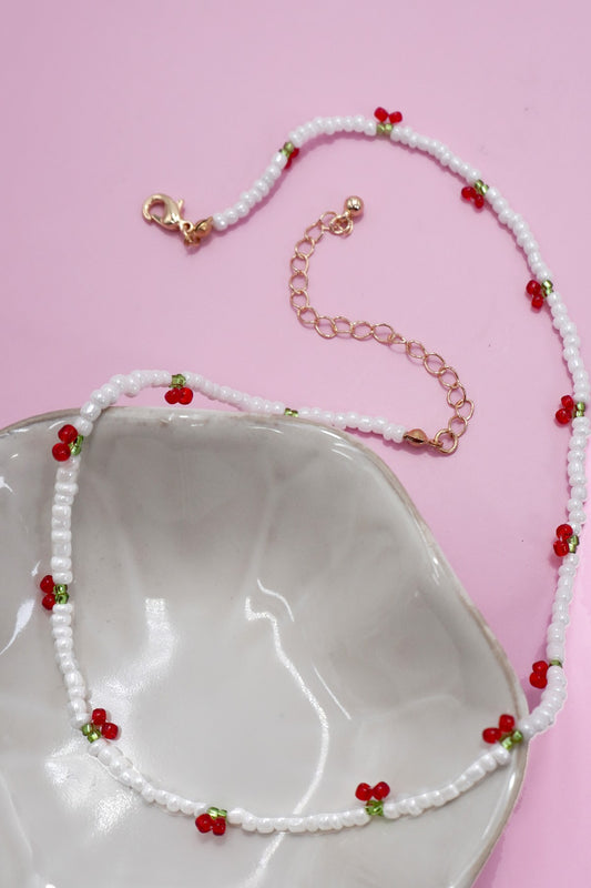 Pearl Beaded Cherry Accent Necklace