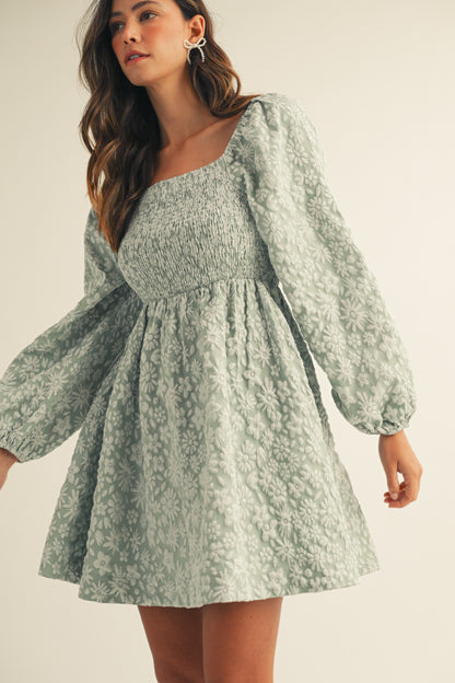 Jacquard Luxe Floral Smocked Baby Doll Dress