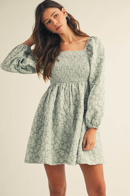 Jacquard Luxe Floral Smocked Baby Doll Dress