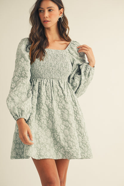 Jacquard Luxe Floral Smocked Baby Doll Dress