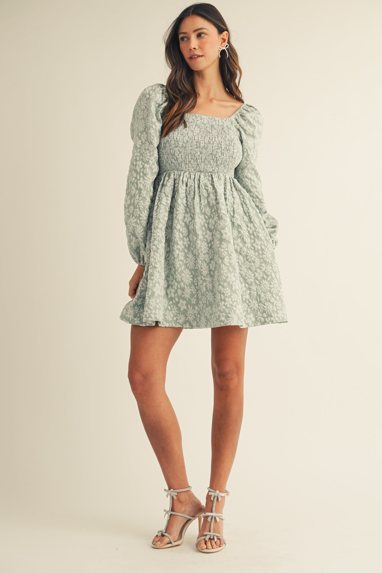 Jacquard Luxe Floral Smocked Baby Doll Dress