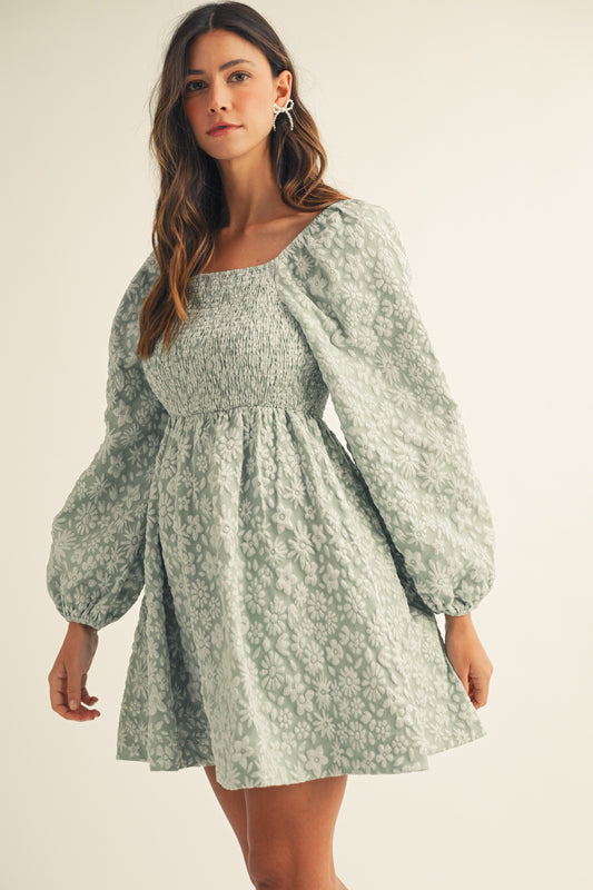 Jacquard Luxe Floral Smocked Baby Doll Dress