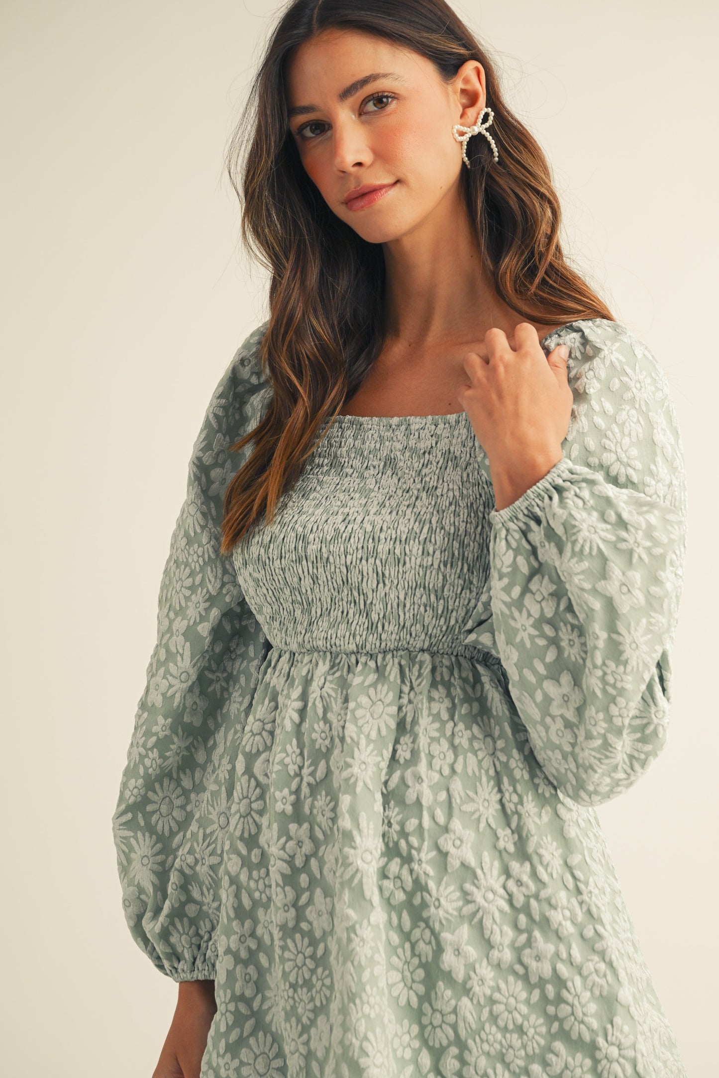 Jacquard Luxe Floral Smocked Baby Doll Dress