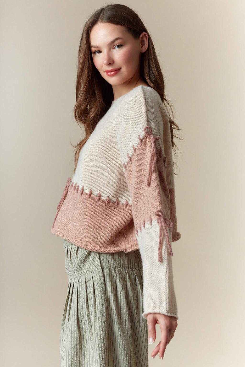 Rose Color Block Sweater