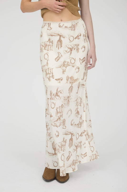 Western Lace Trim Midi Skirt