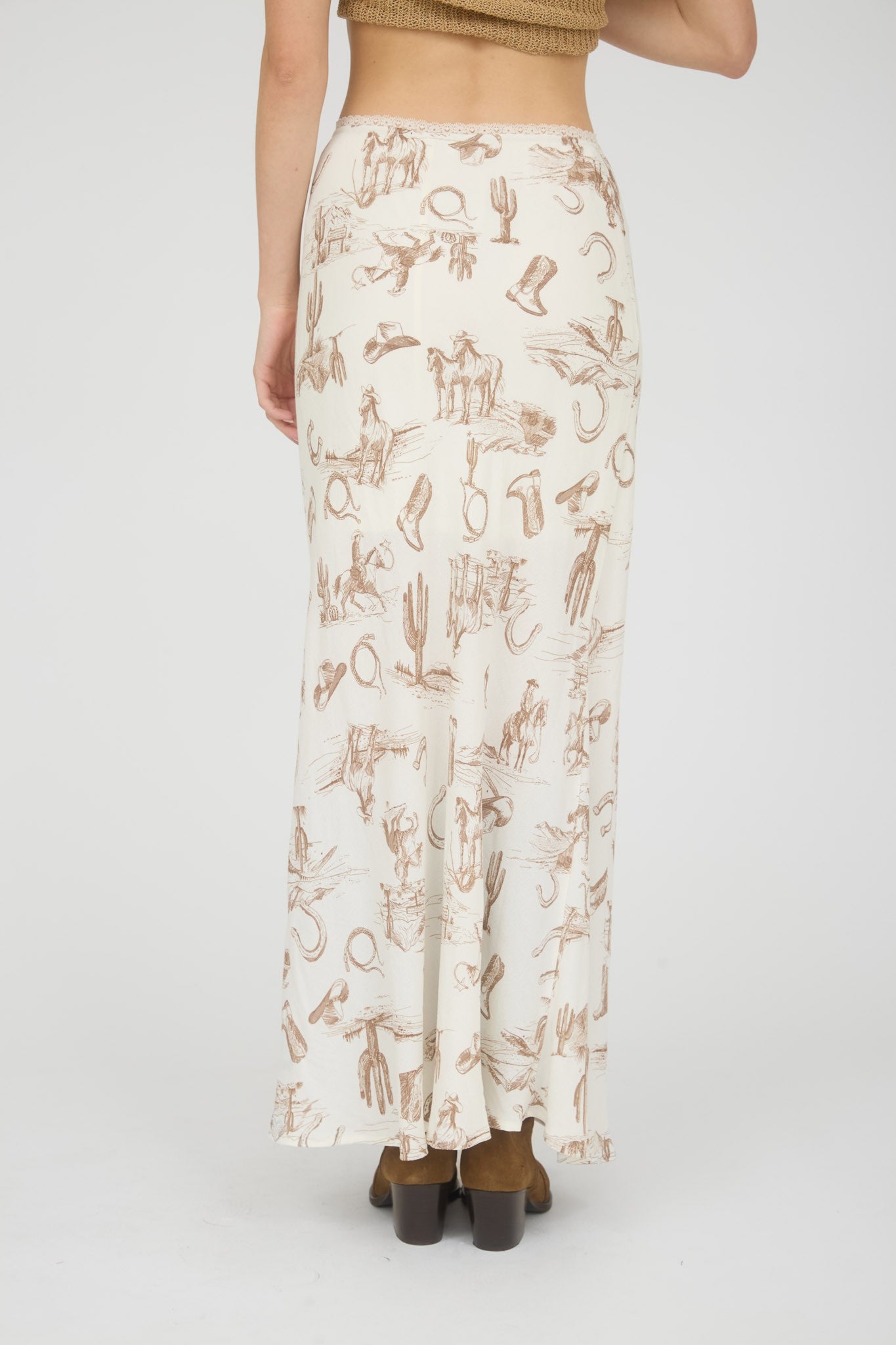Western Lace Trim Midi Skirt