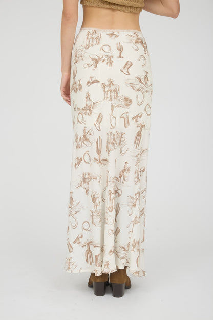 Western Lace Trim Midi Skirt