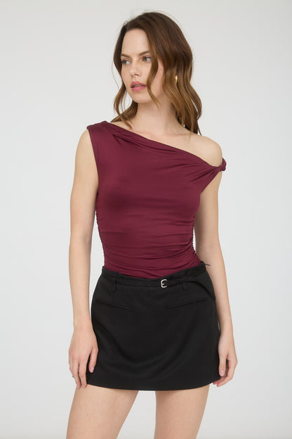 Night Out Off Shoulder Top-Maroon