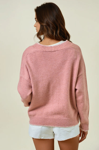 Contrast Blanket Stitch Sweater Cardigan