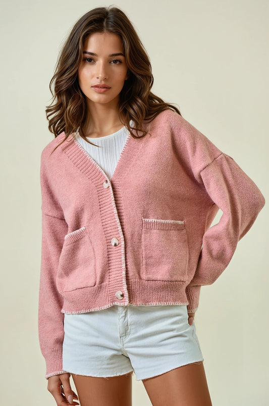 Contrast Blanket Stitch Sweater Cardigan