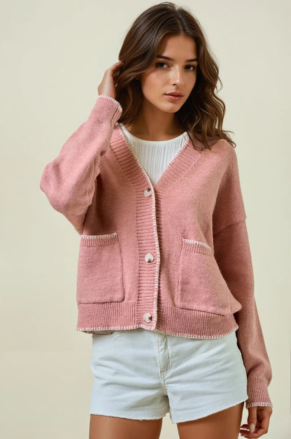 Contrast Blanket Stitch Sweater Cardigan