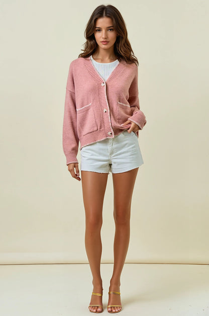 Contrast Blanket Stitch Sweater Cardigan
