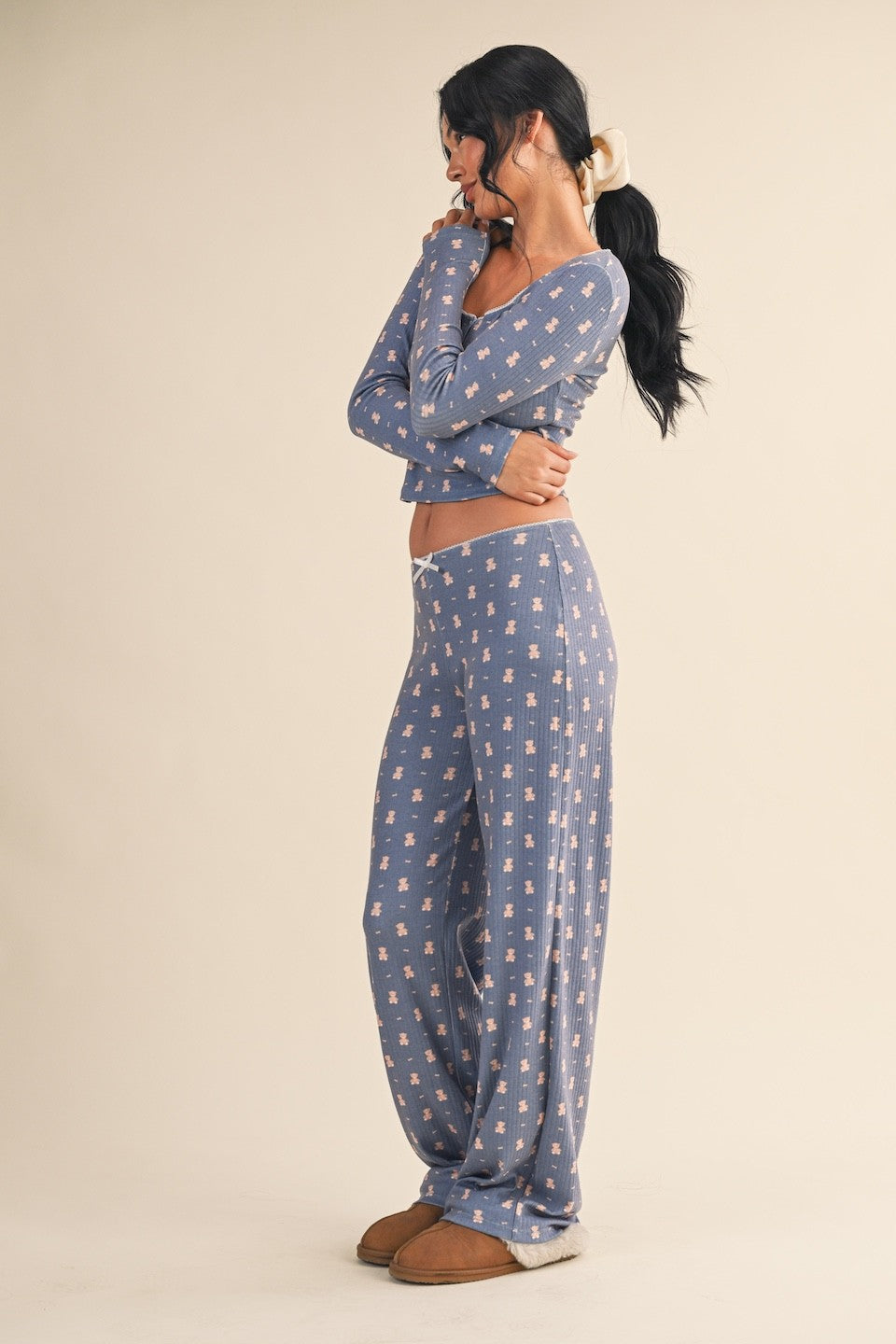 Teddy Bear Print Pointelle Lounge Set