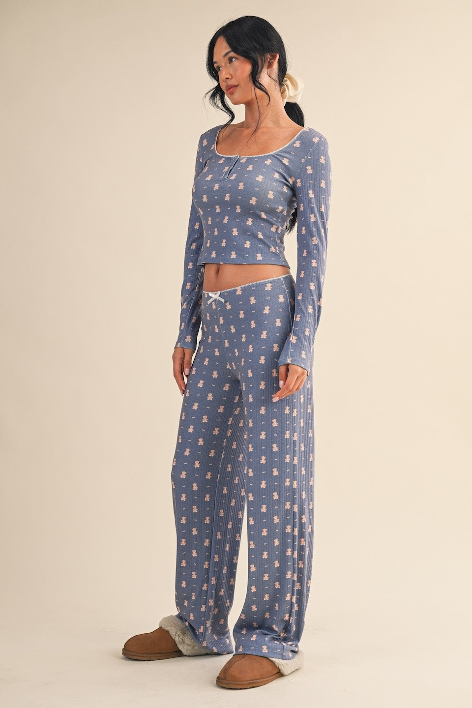 Teddy Bear Print Pointelle Lounge Set