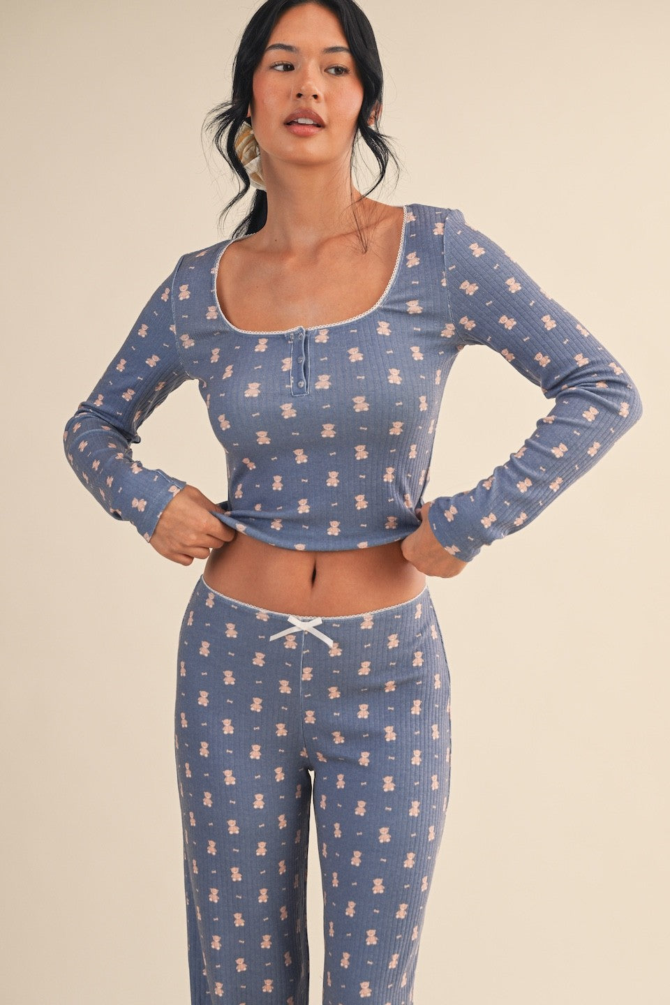 Teddy Bear Print Pointelle Lounge Set