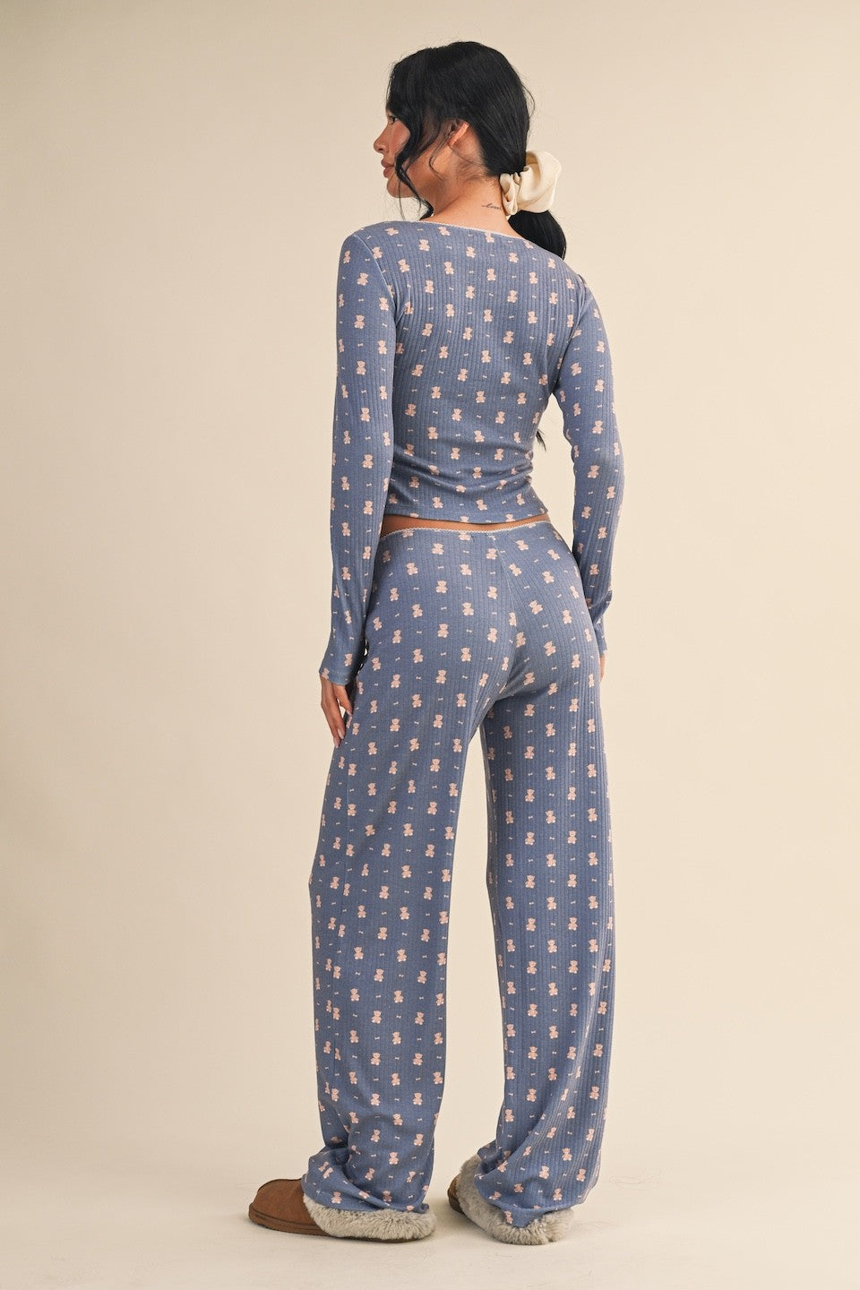 Teddy Bear Print Pointelle Lounge Set