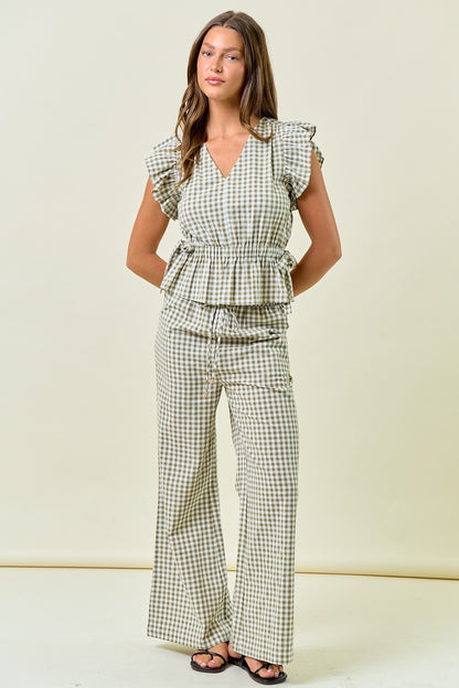 Ginham Ruffle Top With Side Tie