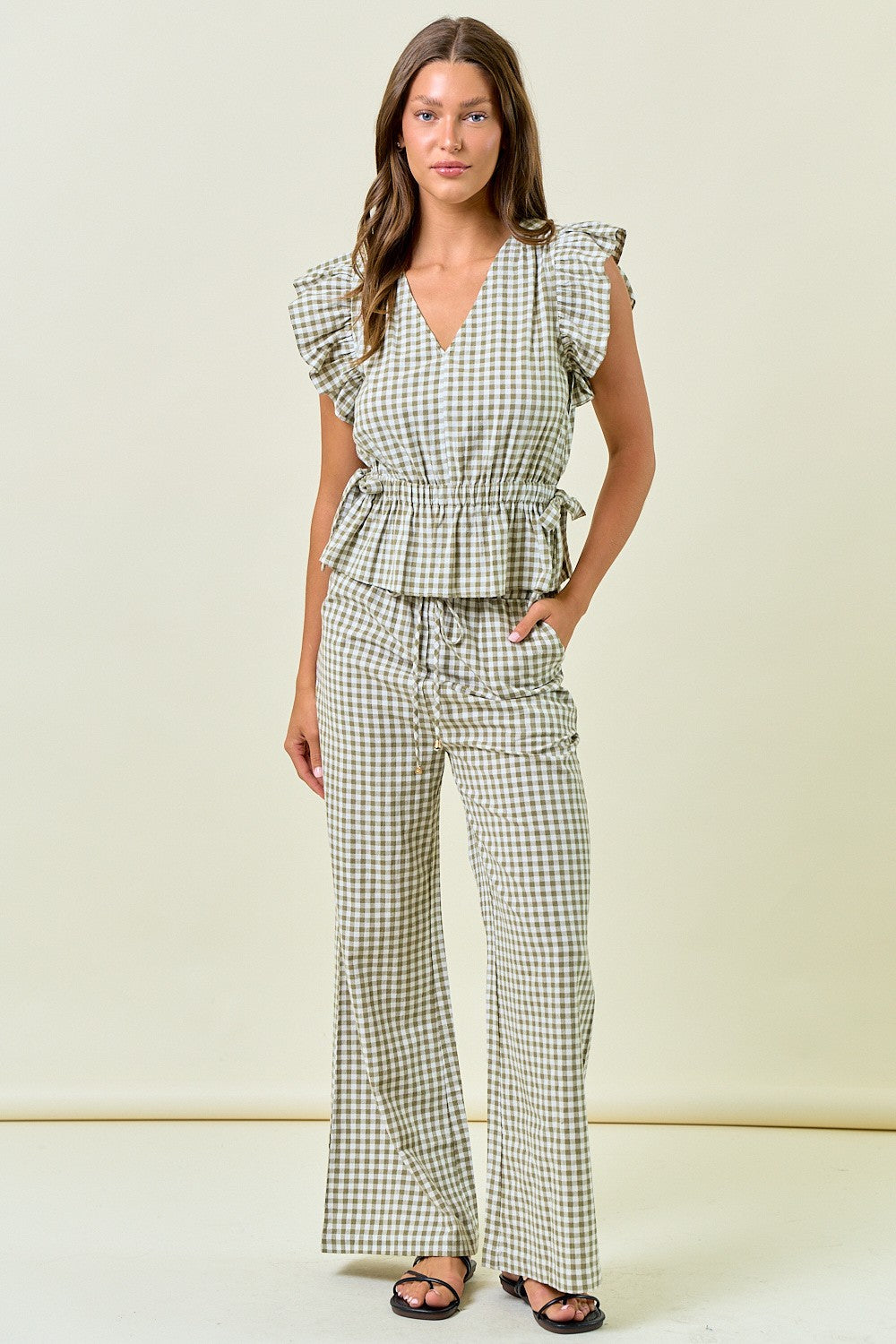 Ginham Ruffle Top With Side Tie