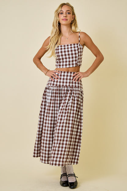 Gingham Flared Maxi Skirt