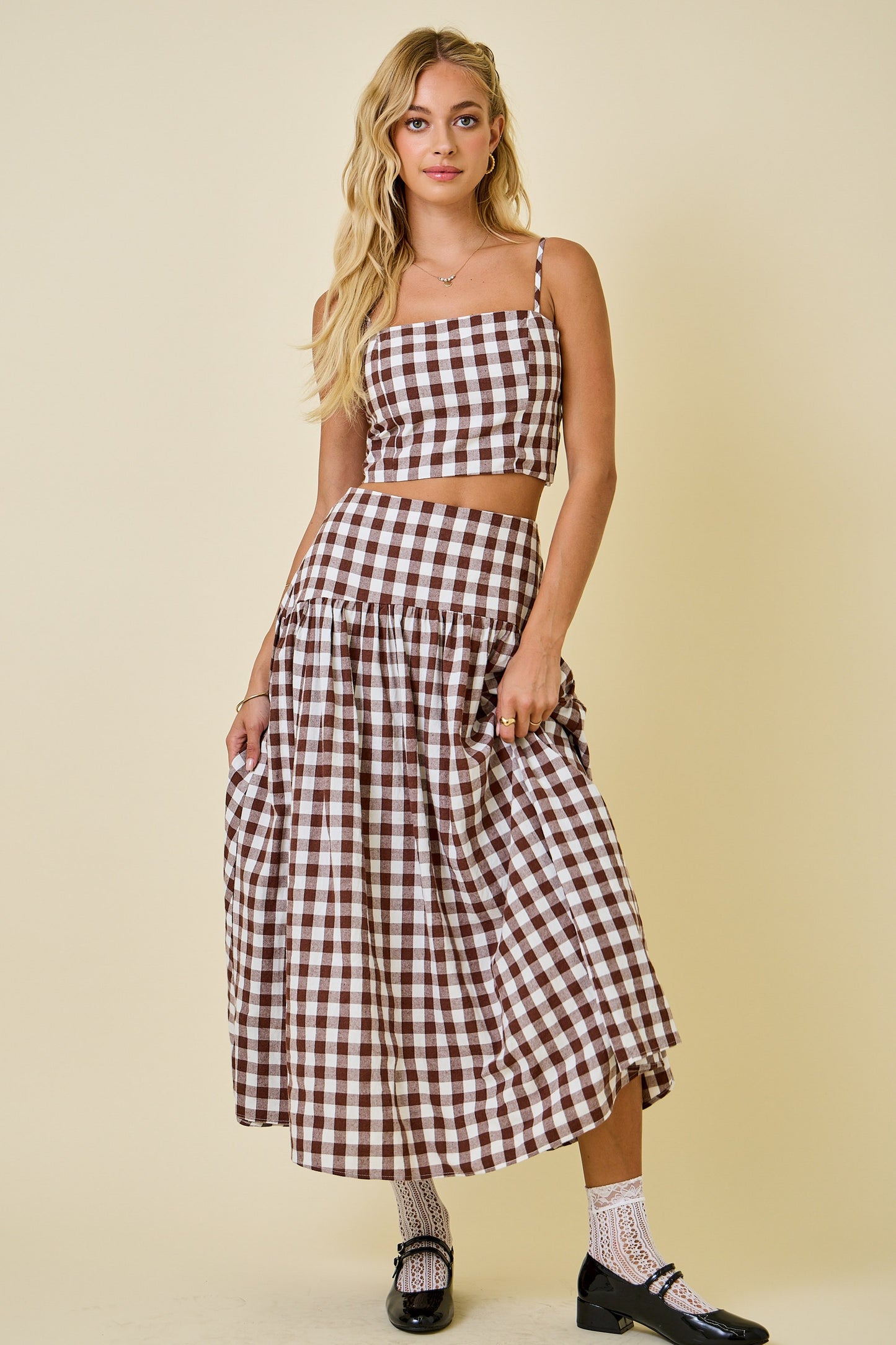Gingham Flared Maxi Skirt