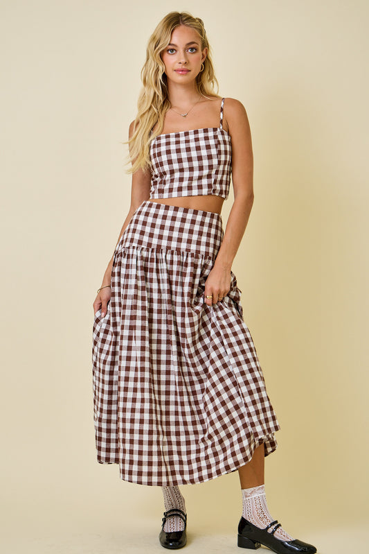 Gingham Flared Maxi Skirt