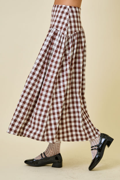 Gingham Flared Maxi Skirt