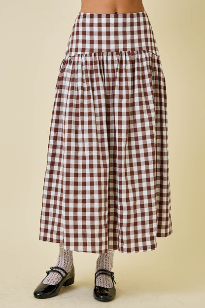Gingham Flared Maxi Skirt