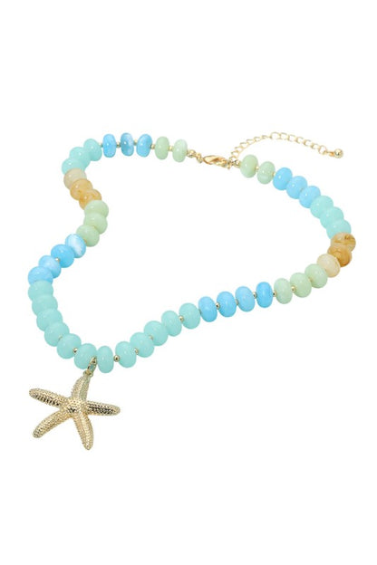 Starfish Resin Disc Beaded Necklace