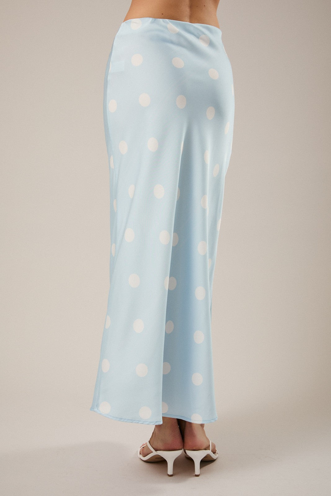 Blue Satin Polka Dot Midi Skirt