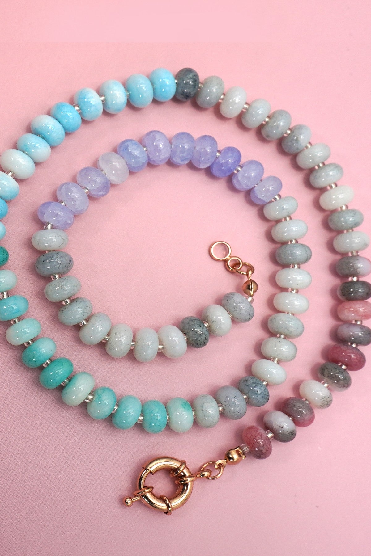 Natural Stone Semi-precious Glass Mixed Necklace-Blue