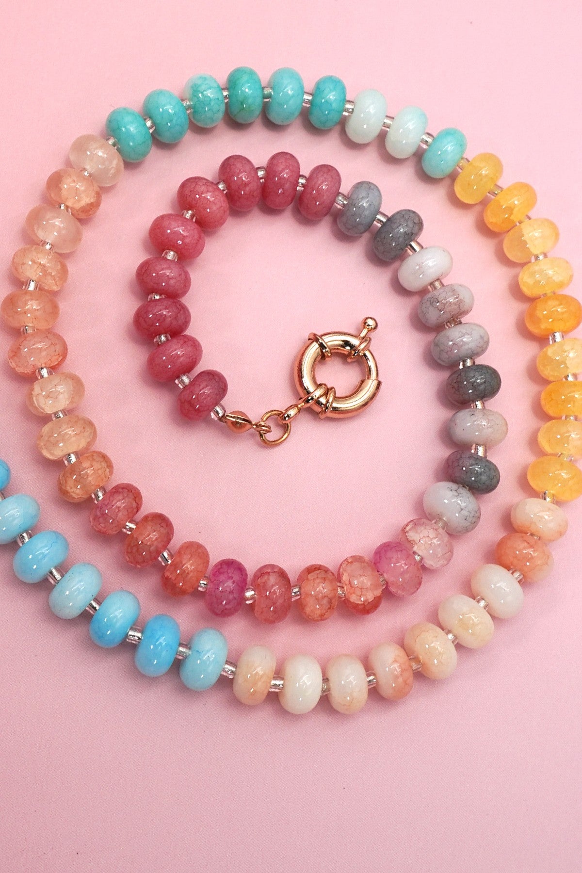 Natural Stone Semi-precious Glass Mixed Necklace-Multi
