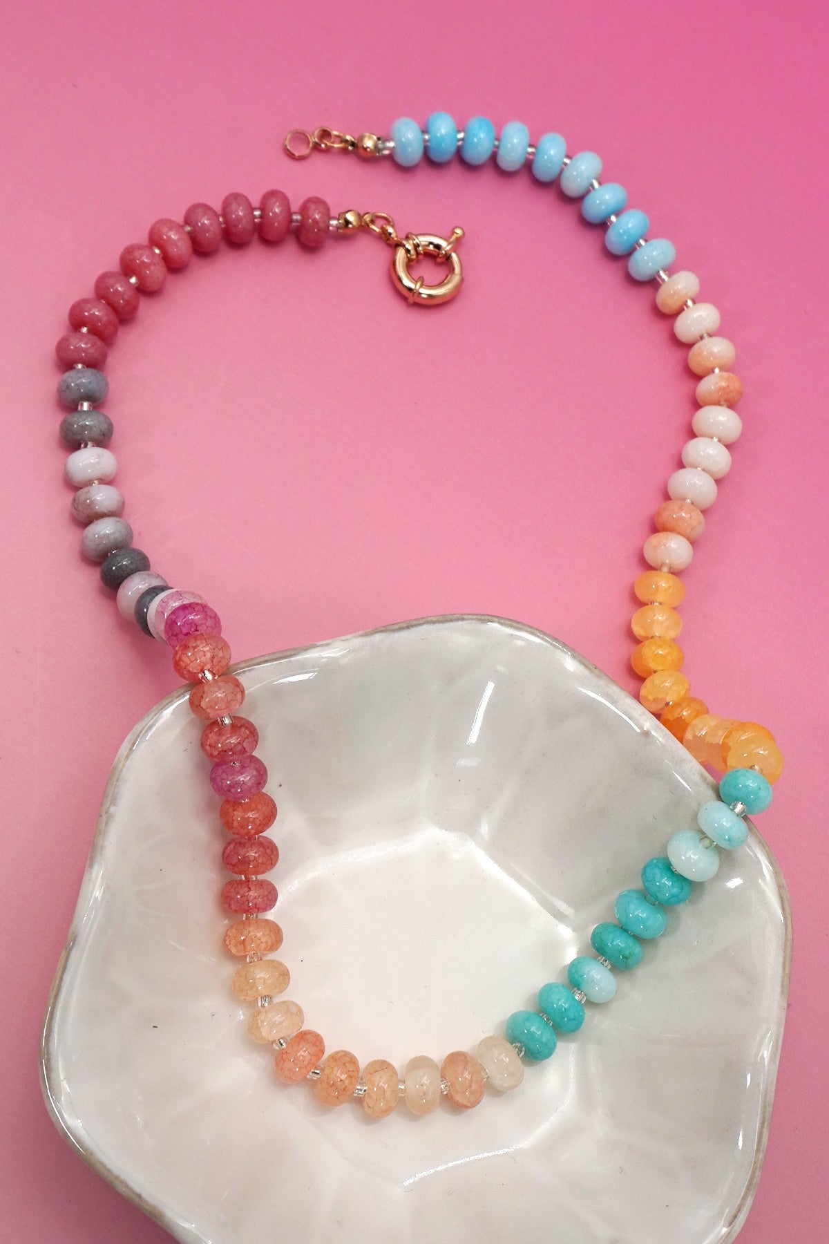 Natural Stone Semi-precious Glass Mixed Necklace-Multi