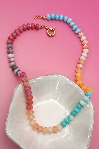 Natural Stone Semi-precious Glass Mixed Necklace-Multi
