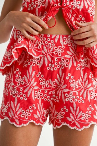 Embroidered Eyelet Halter Neck Top And Shorts Set