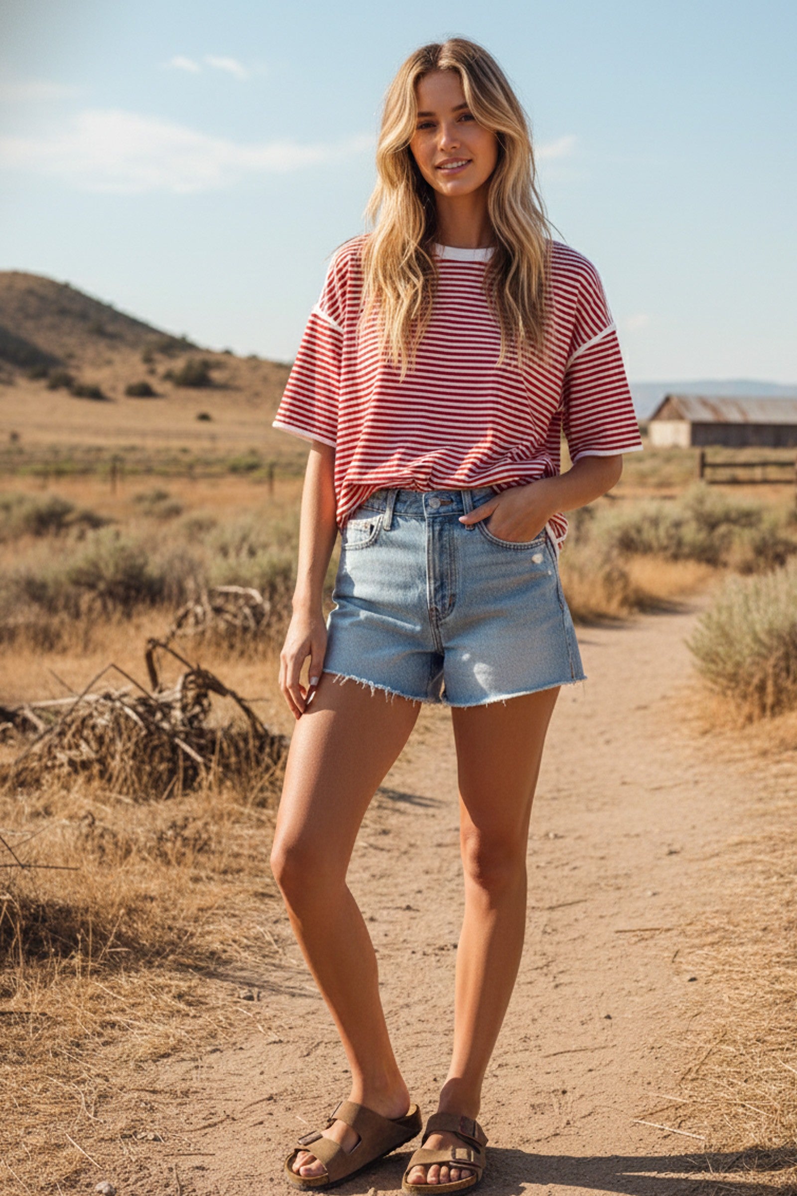 Striped Oversized Knit Top Red & White
