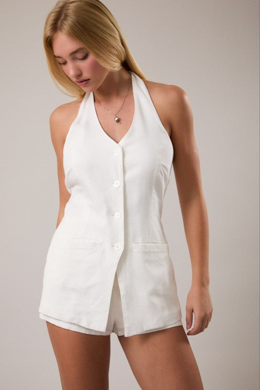 Vest-style Linen Romper