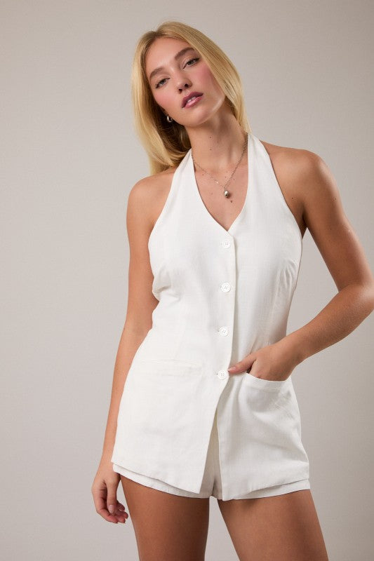 Vest-style Linen Romper