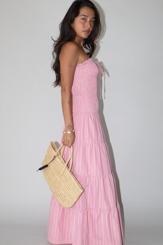 Striped Smocked Tiered Maxi Dress
