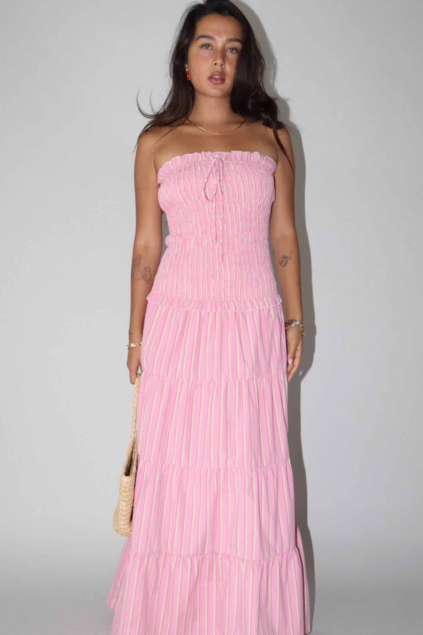 Striped Smocked Tiered Maxi Dress